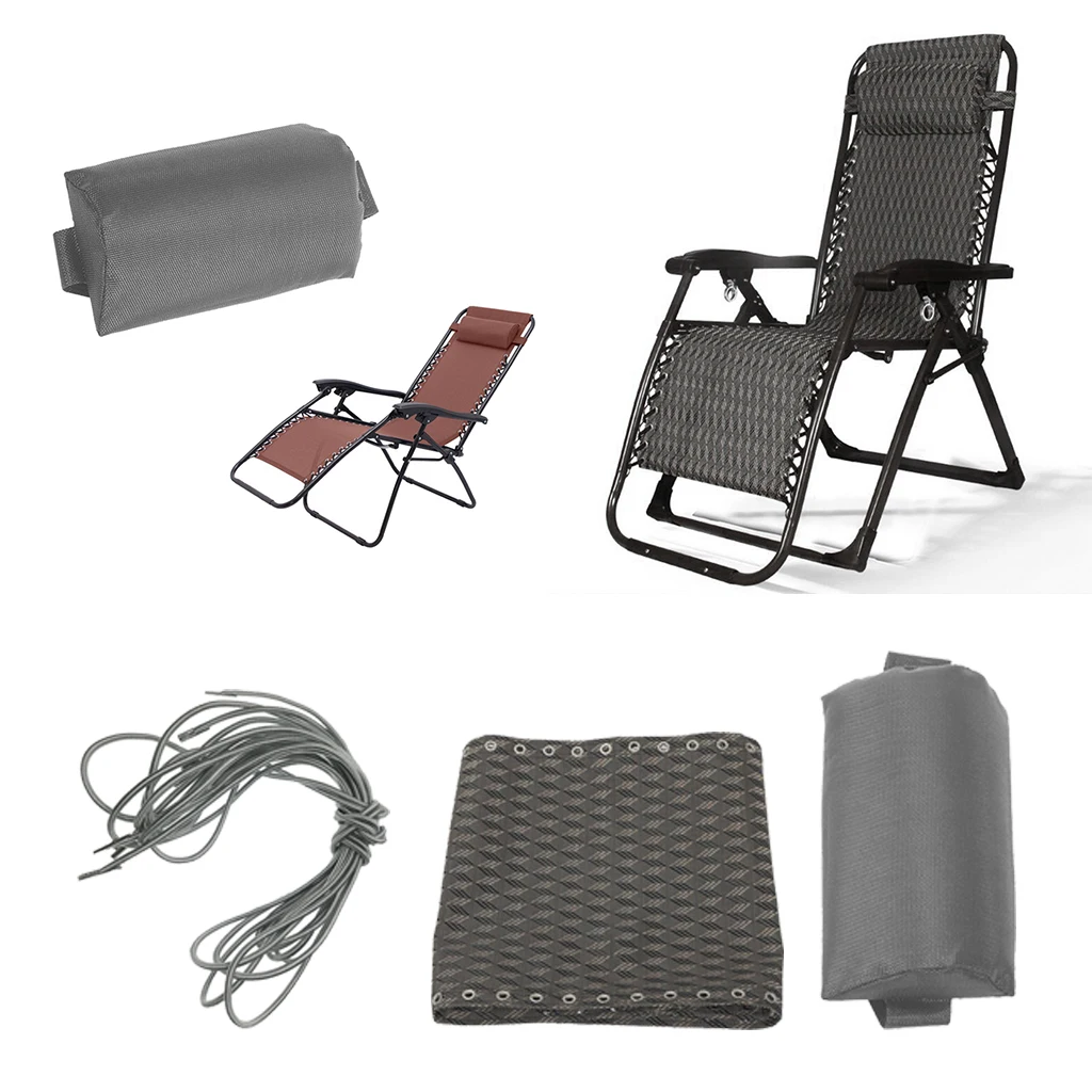 Folding Sling Chairs Removable Cloth + Head Pillow & Laces Kit for Sun Lounger