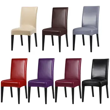 

Dining Chair Covers Solid Pu Leather Waterproof And Oilproof Stretch Dining Chair Cover Slipcover For Home Restaurant Decorative