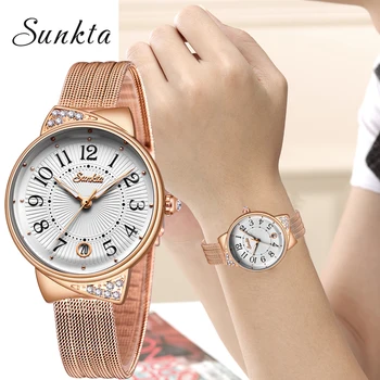 

SUNKTA 2019 Listing Rose Gold Women Watches Quartz Watch Ladies Top Brand Luxury Female Watch Girl Clock Relogio Feminino+Box