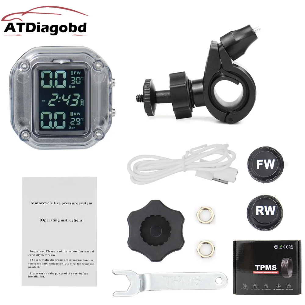 Motorcycle TPMS Tire Pressure Monitor LCD Digital Screen Magnetic Charge Auto Alarm Moto Tyre Pressure External Sensor