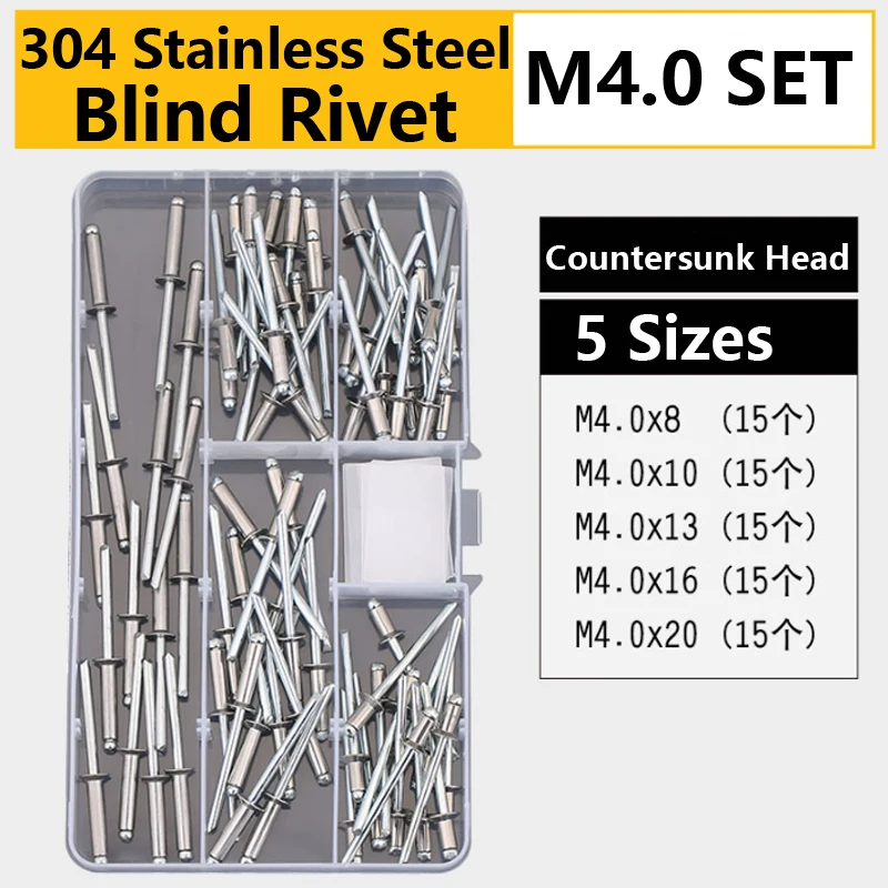 304 stainless steel Self Plugging Open End Dome Head Pop Blind Rivets Assortment Kit Set Sheet Metal Automotive Duct Work pop rivets