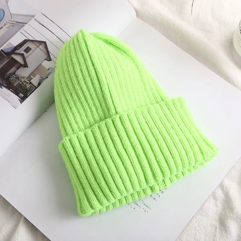 Осенне-зимняя новая Стильная однотонная шляпа вязанные шапочки Skullies cap beanie hat для мужчин и женщин 06 - Цвет: shine yellow
