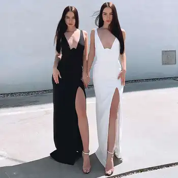 

Seamyla Tank Deep V-Neck Maxi Bandage Dress High Slit Elegant Women Sleeveless Long Dresses Celebrity Runway Club Party Vestidos