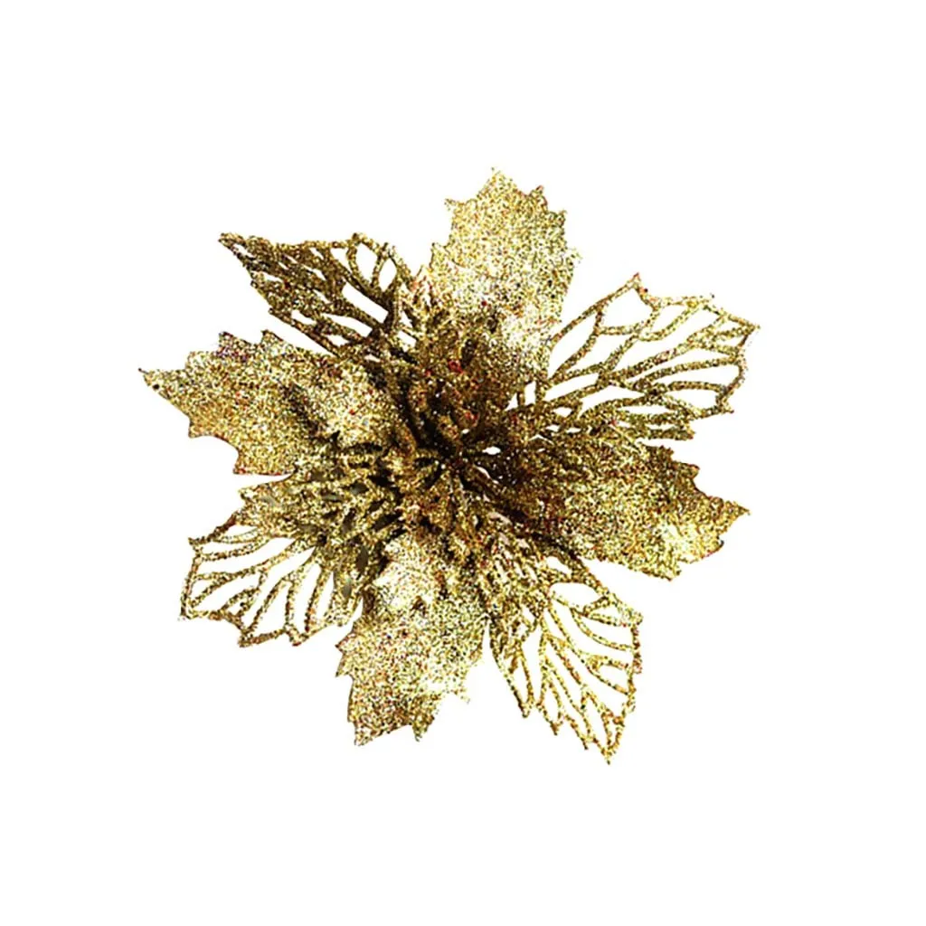 5 шт. имитация на Рождество Блестящий полый цветок дерево орнамент свадебные золотые искусственные листья пластиковые рождественские украшения# YL1 - Цвет: Gold