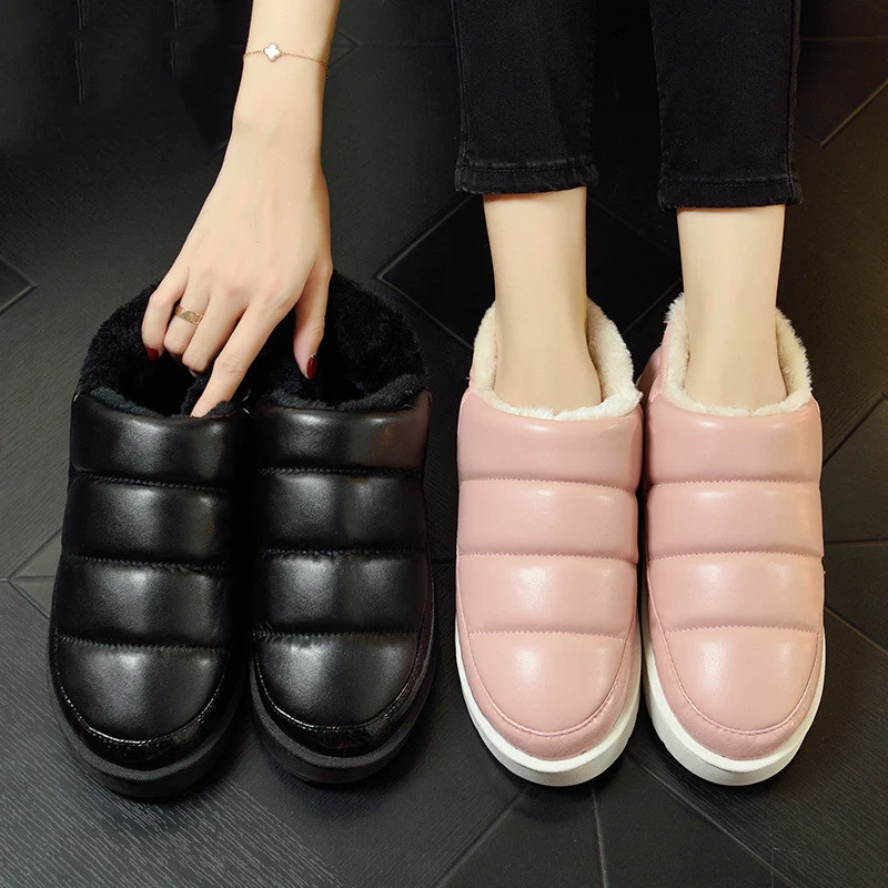 Lizeruee/Женская водонепроницаемая теплая обувь из искусственной кожи; зимние домашние тапочки из толстого хлопка; домашняя одежда для