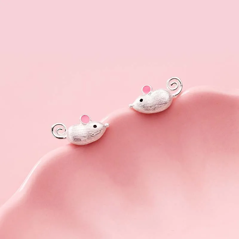 925 пробы серебряные серьги-гвоздики для женщин, маленькое крошечное животное, крыса, серьги «Микки Маус» для детей девочек, корейские минималистичные серьги
