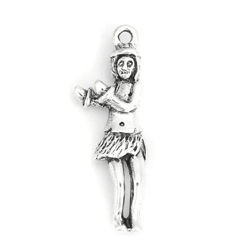 DoreenBeads Fashion Zinc Alloy 3D Pendants Hula Dancer Girls Antique Silver Color Charms Jewelry DIY Findings 31mm x 11mm 4 PCs | Украшения