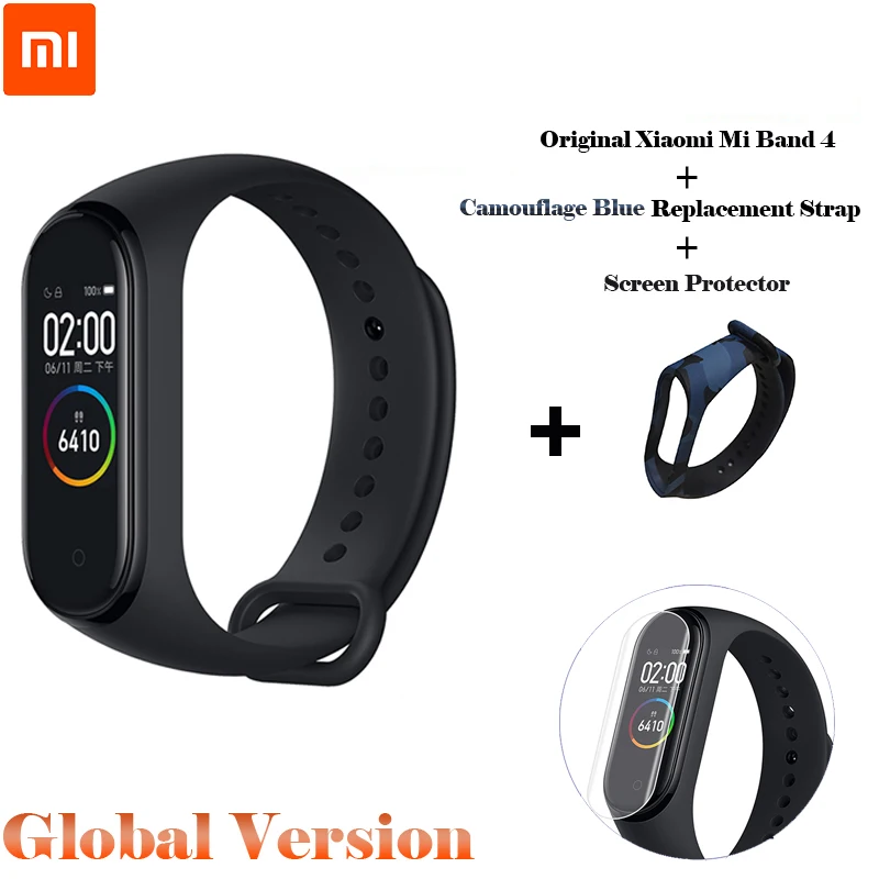 ADD Strap and Film Xiaomi mi-браслет 4 Smart mi Band 4 Цвета экран Браслет фитнес-трекер для измерения сердечного ритма Bluetooth 5,0 водонепроницаемый браслет 4 - Цвет: ADD Strap and Film