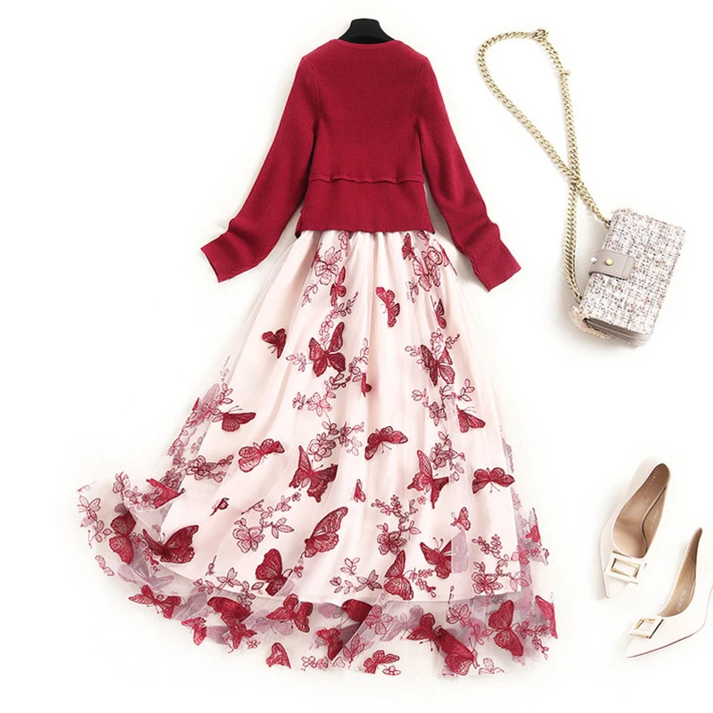 Fashion Long Sleeve Knitted Patchwork Butterfly