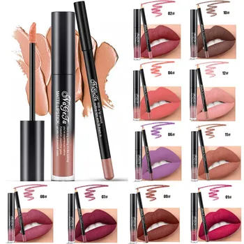 

NEW Matte Lipstick Waterproof Lips Makeup Women Velvet Liquid Matte Lip Gloss Lip Pencil Combination 2 Piece Set Y902