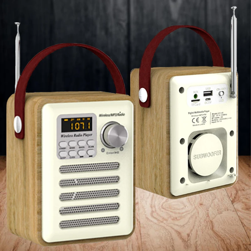 Цифровой fm-радио многофункциональный MP3-плеер деревянные часы радио Ручка Портативный ретро Bluetooth динамик Micro SD/TF A6