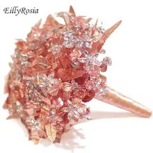 Розовое золото свадебный букет с цветами рамки Кристалл Стразы украшение в виде свадебного букета металлический букет невесты дизайн