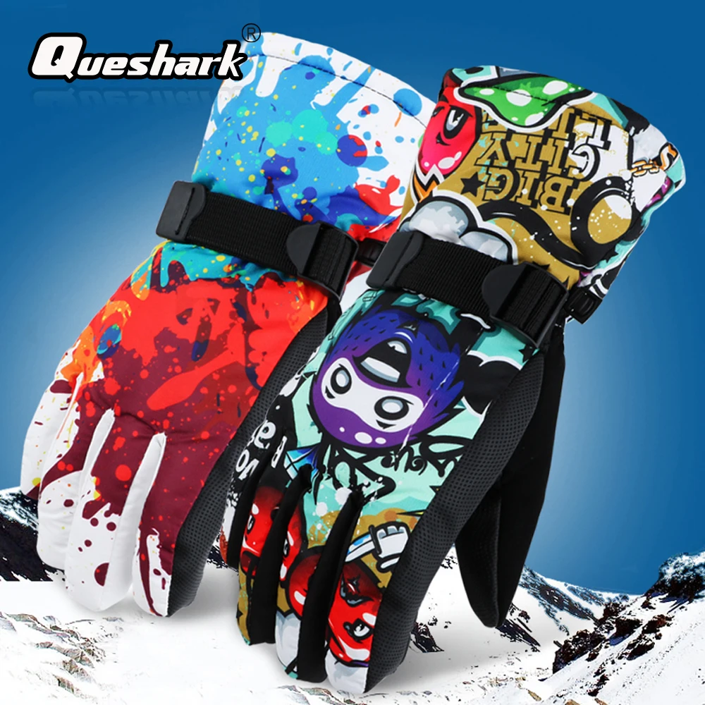 Online De invierno 30 grueso para esquiar guantes de hombres, mujeres y niños a prueba de viento mitones a prueba de agua ajustable ciclismo escalada Snowboard nieve guantes