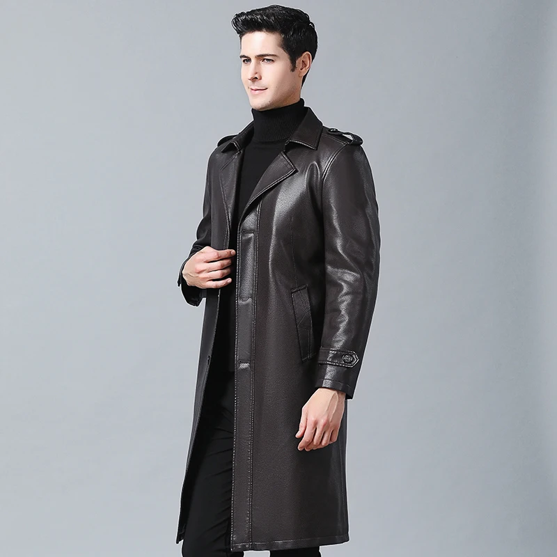 Brown X-Long мужские кожаные куртки плюс размер XXXL XXXXL Черная куртка из искусственной кожи мужские повседневные пальто из искусственной кожи одежда из полиуретана - Цвет: Brown