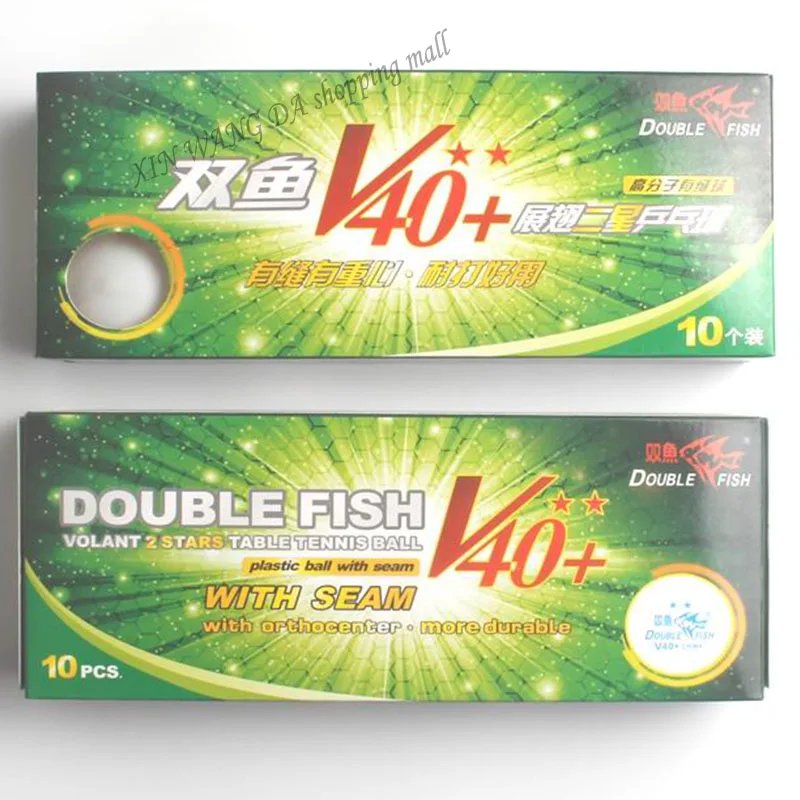 

Original double fish 2 stars V40+ table tennis ball ABS polymer material for table tennis racket game white wholesales 10balls