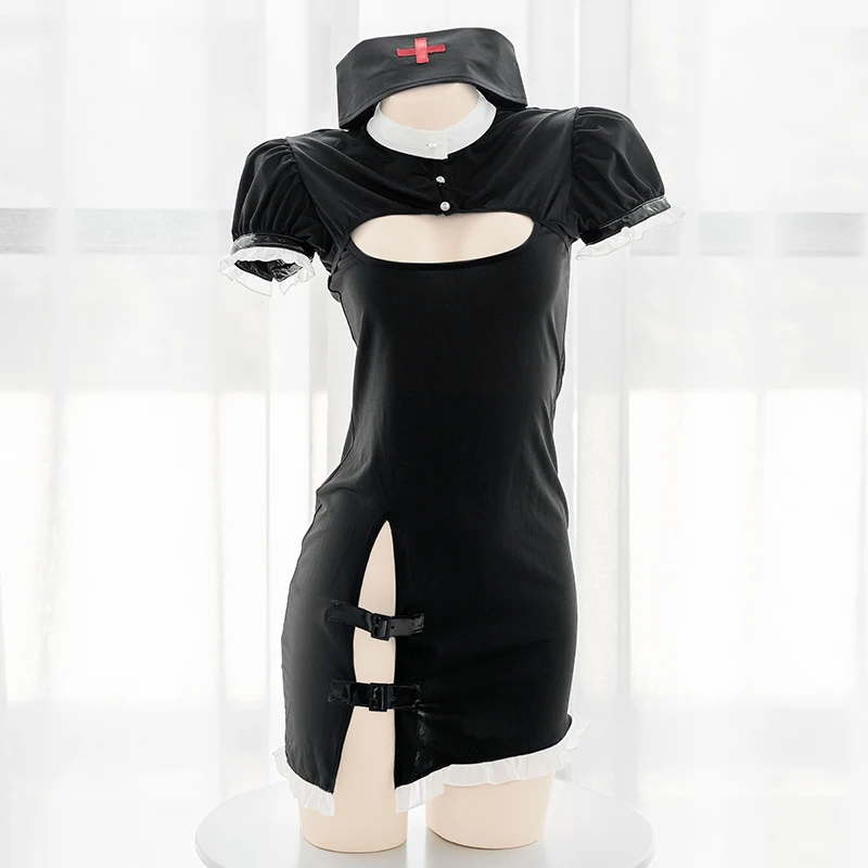 Babydoll Cosplay Lingerie Bodycon Slit Dress Women Open Chest Sexy Naughty Nurse Erotic Costumes Sleepwear Cute Uniform Suit flower nurse badge reel cartoon work card chest card easy pull buckle colorful acrylic retractable badge holder hospital use