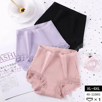 

Cotton Briefs Striped Women's Panties Sexy Lace Lingerie Summer Underwear Antibacterial Underpants Female Intimates Size XL-6XL