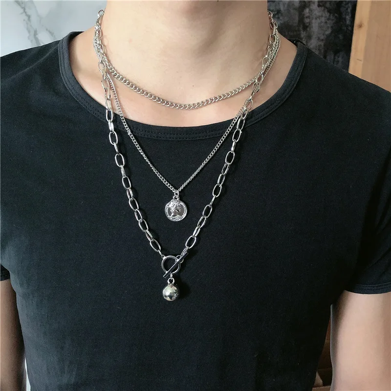 Панк угол с шариками длинное ожерелье подвеской для женщин Человек многослойная