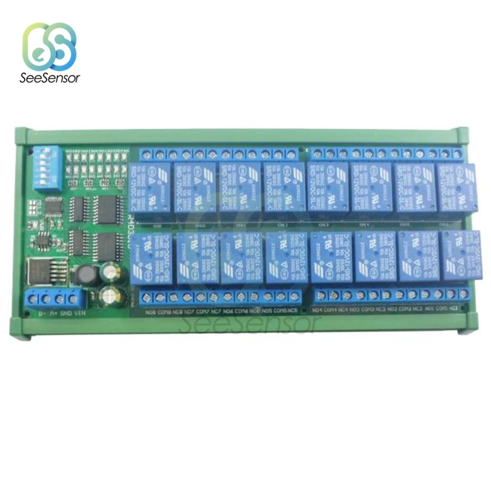 16CH 12V Modbus RTU RS485 Relay Module Switch Board for PLC Lamp LED PTZ Camera 16CH 12V Modbus RTU RS485 Relay Module Switch Board for PLC Lamp LED PTZ Camera
