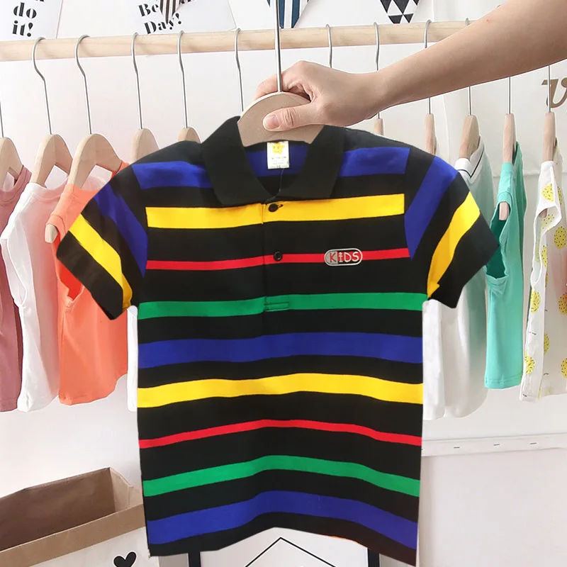 

2019 Summer Sports Kids Boys Polo Shirt Fashion Striped Baby Boy Shirt Tops 7 9 11 13 15 Years Boys Shirts Children Clothes