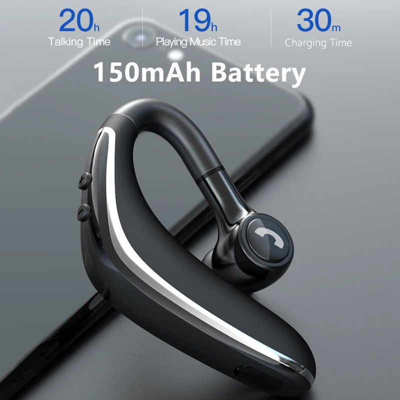 Автомобильные Bluetooth наушники с одним ухом, гарнитура с микрофоном, портативные мини стерео HiFi IPX4 водонепроницаемые беспроводные наушники с ушным крюком