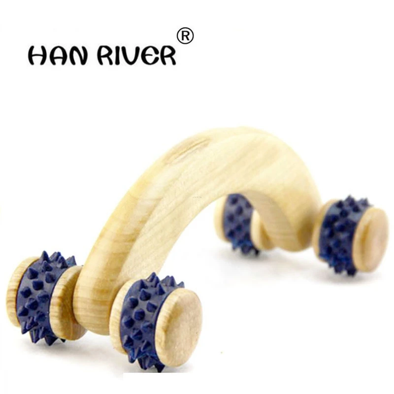 New natural wooden massager curved round body roller massager hands push bent round thin roller