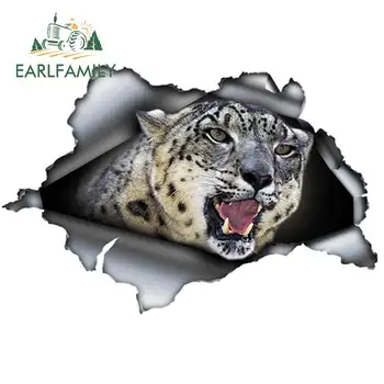

EARLFAMILY 13cm x 8.7cm 3D Snow Leopard Car Sticker Torn Metal Decal JDM Reflective Car Bumper Decor Auto Motorcycle Stickers