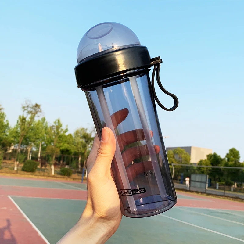 Креативная двойная соломенная чашка, большая емкость, бутылка для воды, BPA бесплатно, портативные бутылки для воды двойного назначения 600 мл
