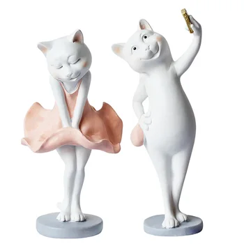 

Creative White Cat Couple Miniature Model Figurine Resin Modern Art Figurine Ornament Home Decoration Accessories Desktop Decor