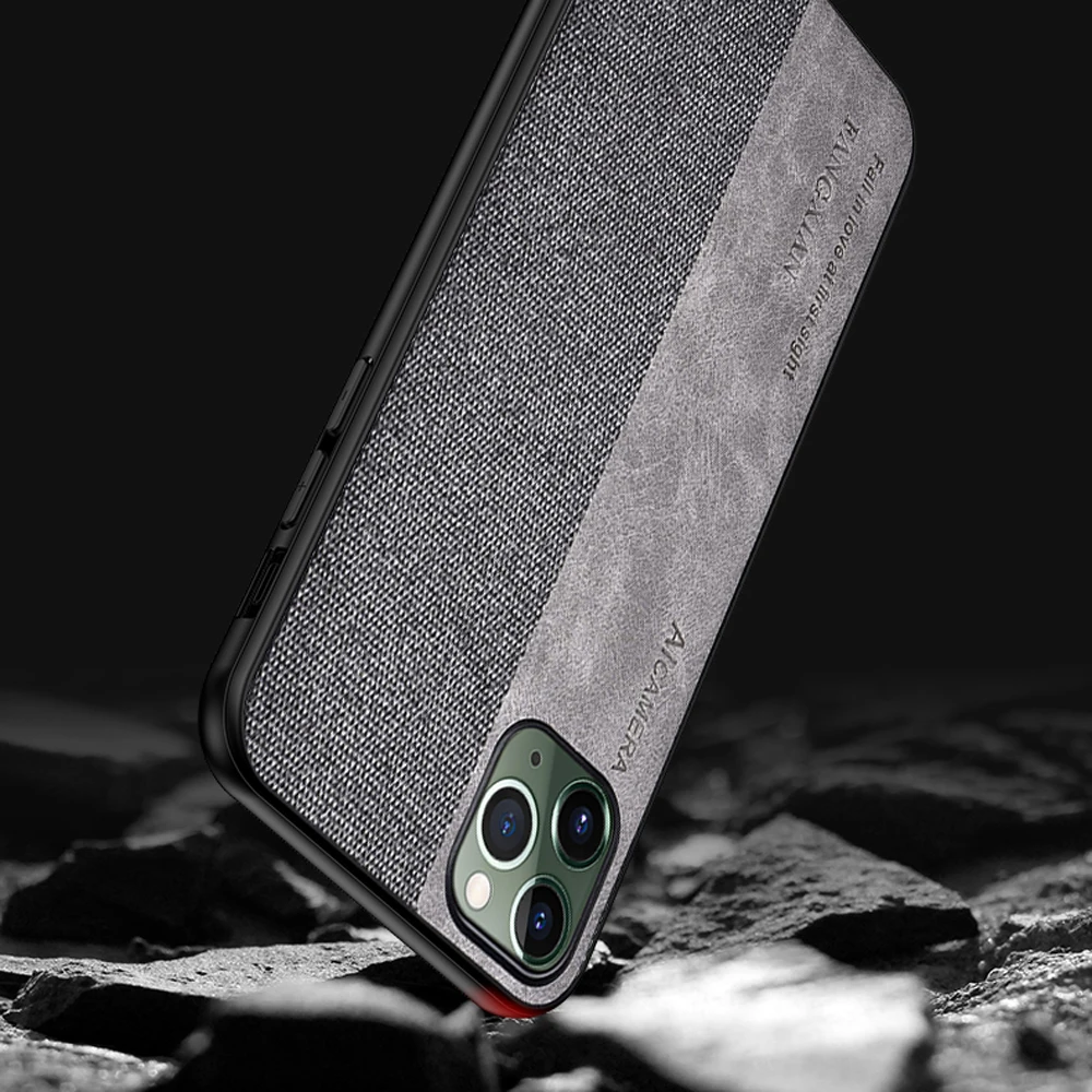 Для iPhone 11 Pro Max Мягкий ТПУ ПУ Натуральная кожа Твердый тканевый противоударный