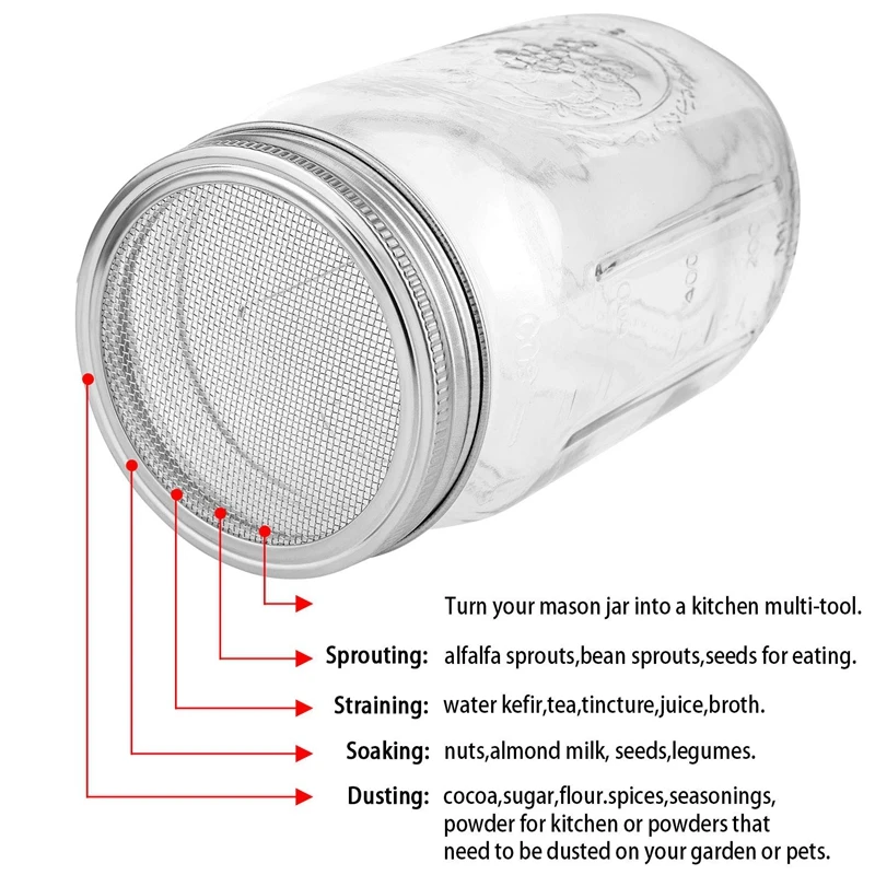 

8 Pack Stainless Steel Sprouting Jar Lid Kit For Wide Mouth Mason Jars,Strainer Screen For Canning Jars And Seed Sprouting