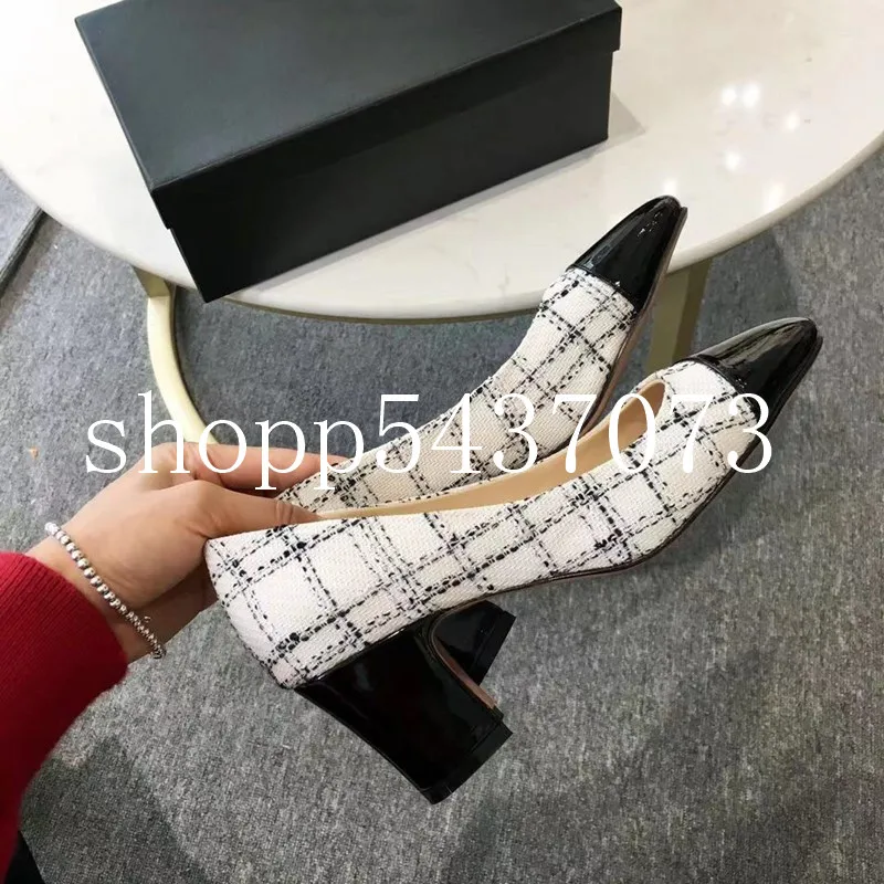Женские дизайнерские туфли-лодочки офисные кожаные твидовые туфли на высоком