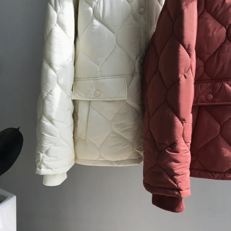 Mooirue autumn Winter jacket coat female Small Cotton-padded Loose Short Diamond Lattice Ins Cotton solid color coat