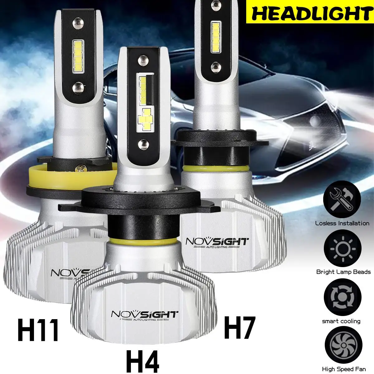 

2X Car Novsight Nighteye Led Headlight Fog Lamp Bulb H4 H7 H11 50W 6500K for BMW for VW for Toyota for Ford for Mecerdes
