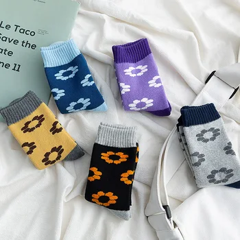 

Funny Socks Cute Flower Print Women Socks Autumn Winter Thick Cotton Fabric Skarpetki All-match Vintage