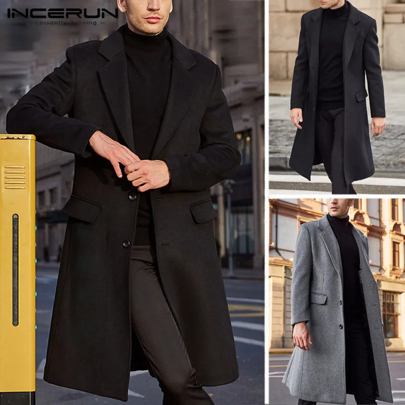 INCERUN Winter New Woolen Coat Men's Long Windbreaker 2020 Over Knees Coat High Quality Fashion Men's Lapel NeckWarm Coat 5XL INCERUN Winter New Woolen Coat Men's Long Windbreaker 2020 Over Knees Coat High Quality Fashion Men's Lapel NeckWarm Coat 5XL
