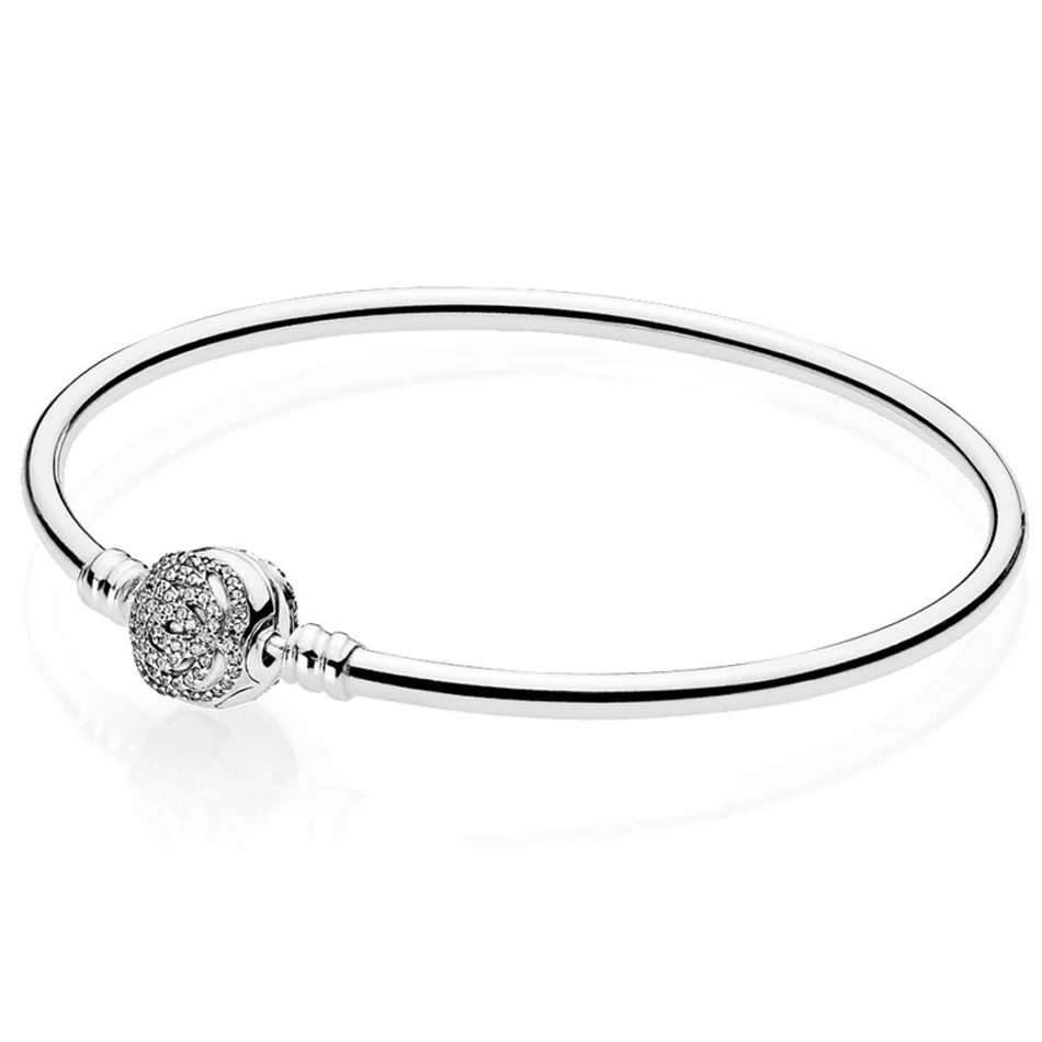 

Authentic 925 Sterling Silver Beauty & The Beast With Crystal Rose Clasp Bangle Bracelet fit Lady Bead Charm DIY Jewelery