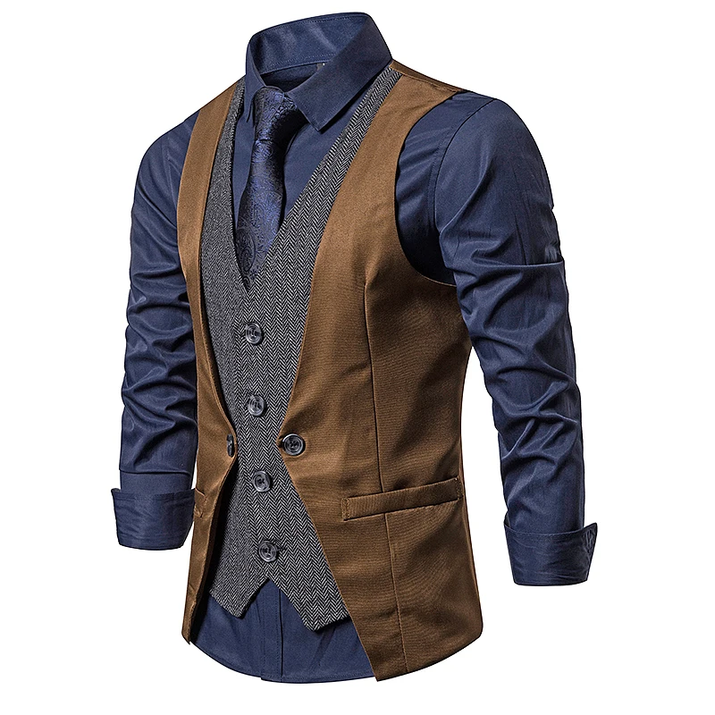 New arrival men smart casual suit vest Sleeveless fake two pieces suit vest coat patchwork color Single-breasted Vest plus size New arrival men smart casual suit vest Sleeveless fake two pieces suit vest coat patchwork color Single-breasted Vest plus size