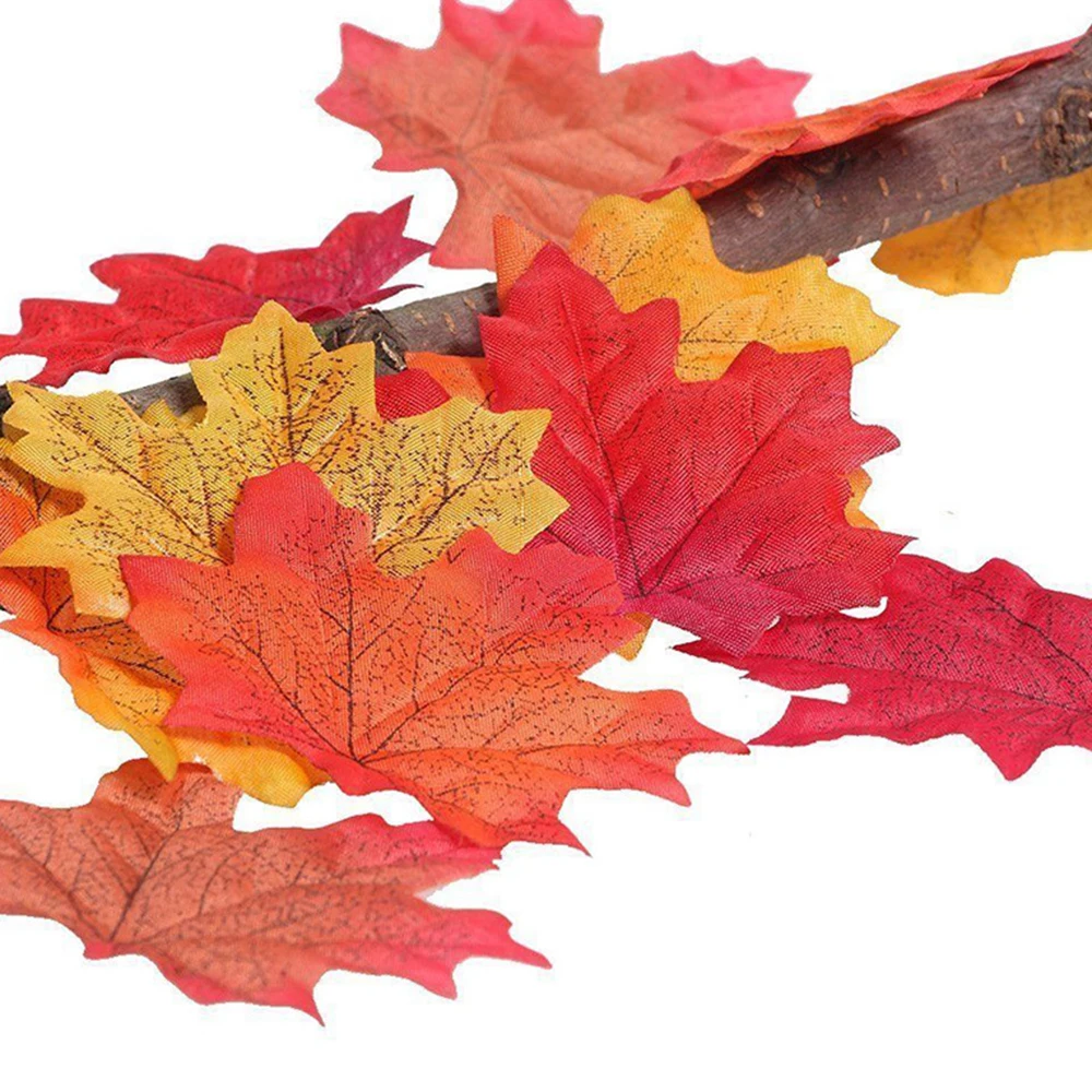 100Pcs Artificial Autumn Maple Leaves Mixed Colored Wedding Room Decor 8*8cm