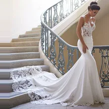 Vivian's bridal элегантное кружевное свадебное платье с аппликациеми пикантные тонкие бретельки с открытой спиной со шлейфом, мягкое атласное свадебное платье