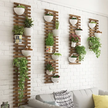 

Balcony hanging solid wood wall hanging flower stand outdoor flower pot hanger anticorrosive wood WY606