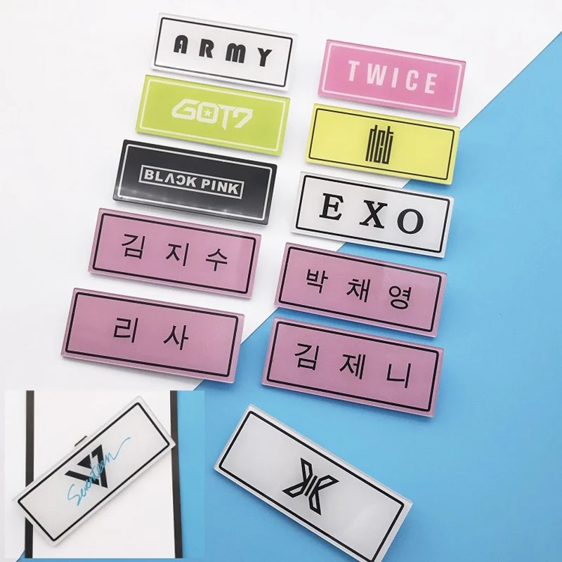 Корейские значки с названием группы Kpop Bangtan Boys EXO SEVENTEEN GOT7 NCT двумя фигурками на