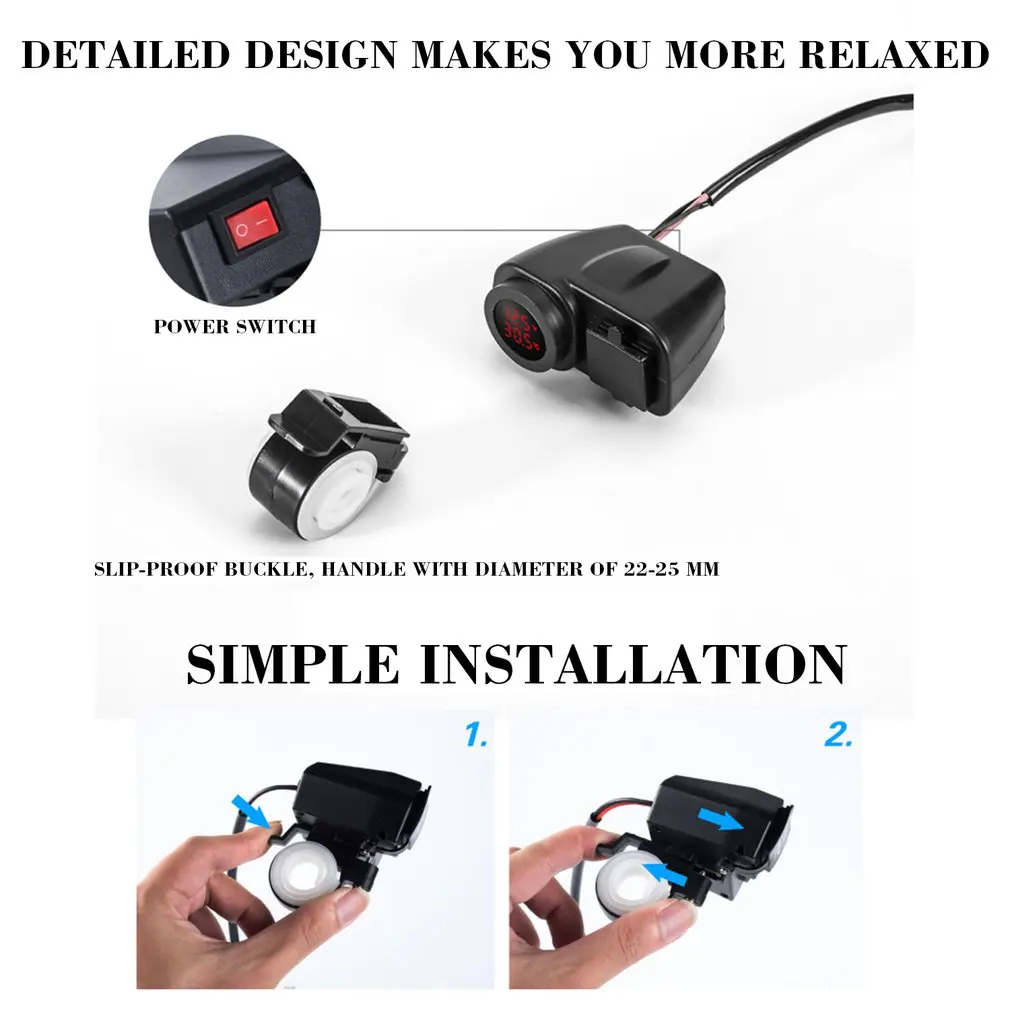 Мотоцикл двойной Usb с цифровым дисплеем датчик температуры водонепроницаемый Быстрая зарядка 12V24V Универсальное зарядное устройство для мобильного телефона