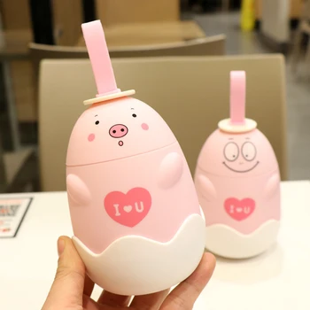 

Creative Simple Lovely Pig Glass Water Bottle With silicone sleeve Cartoon Cute Portable Leakproof Student Couple Drinking Cups