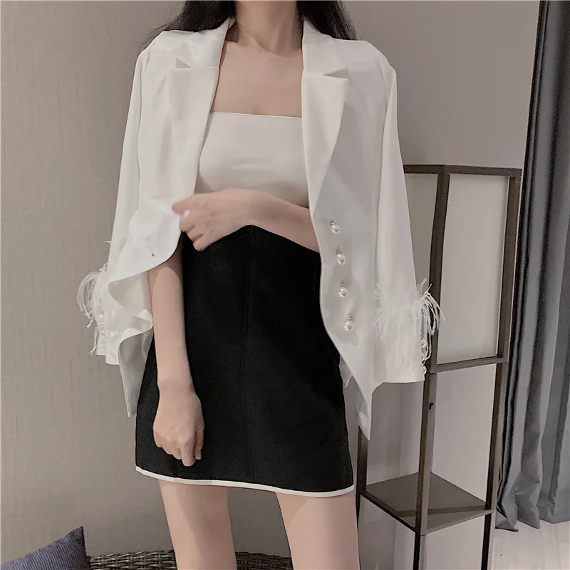 Фотосессия осень новые продукты в стиле богини для похудения жемчужная застежка перо манжеты костюм куртка