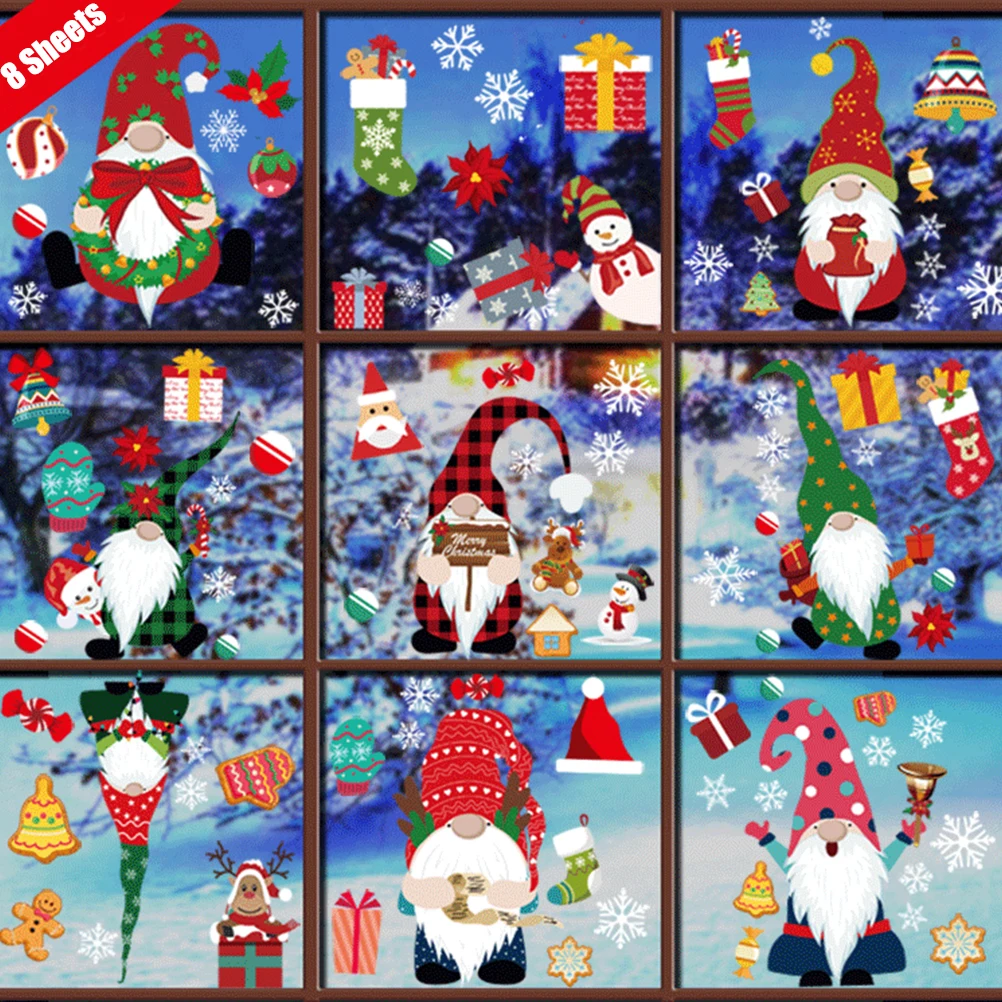 

8 Sheet/Set Christmas Window Clings Christmas Faceless Elf Window Decals Decorations for Home Office Holiday Party Decor