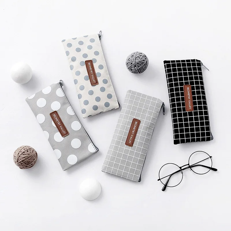 

Canvas Pencil Case for School Cute Simple Striped Grid Pencilcase Pen Bag Box Stationery Pouch School Supplies