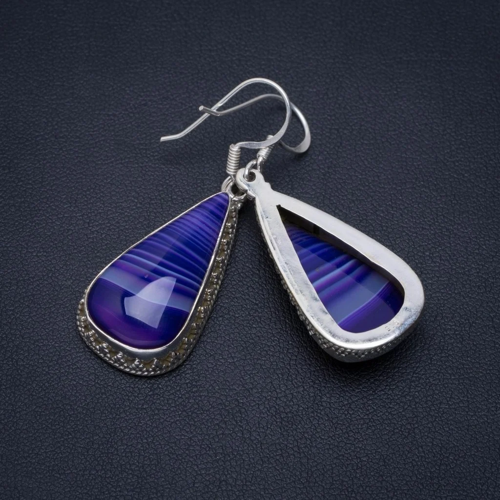 

Natural Botswana Agate Handmade Unique 925 Sterling Silver Earrings 1.75" A2742