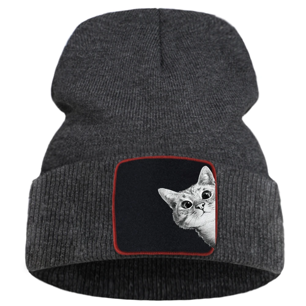 Hats Funny Kitten Cat Print Man Winter Knitted Hat Hip Hop Warm Fashion Hats Women Autumn Outdoor Solid Color Caps For Boys