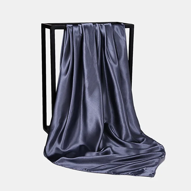Foulard Hijab en Satin de Couleur Unie pour Femme, Châle Carré de 90cm pour Cheveux